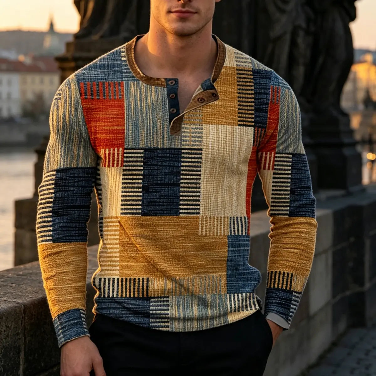 🌴【S-4XL】👔 Nová kolekce pánských košil s potiskem, dlouhé rukávy, uvolněný styl Henry, dostupné ve více barvách