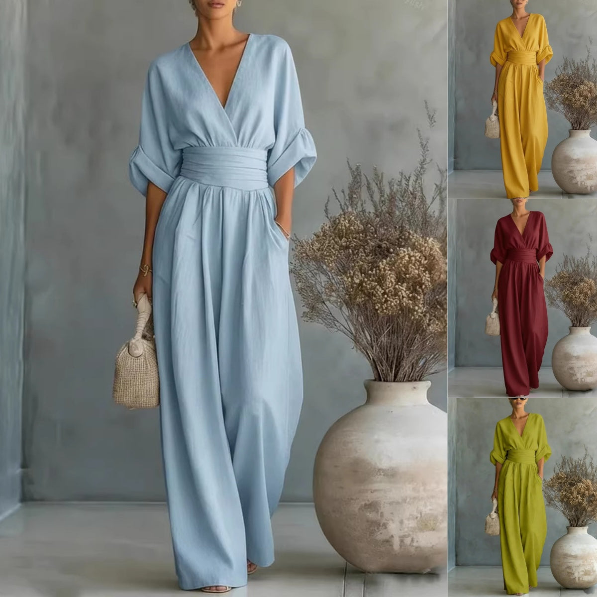 🌿【S-5XL】 Elegantní overal z přírodní látky - zdůrazňuje pas a skrývá nedostatky