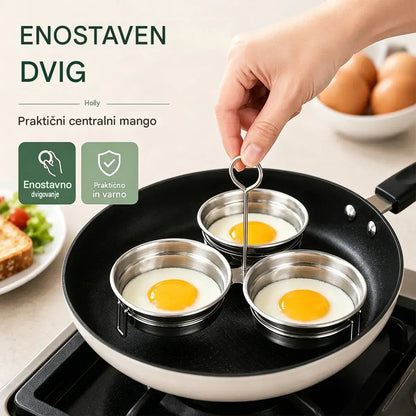 Ponev za jajca iz nerjavečega jekla za poširana in ocvrta jajca – komplet 3 posodic v obliki srca/kroga, idealna za zajtrk, pudinge in pite 🍳🍳🍳