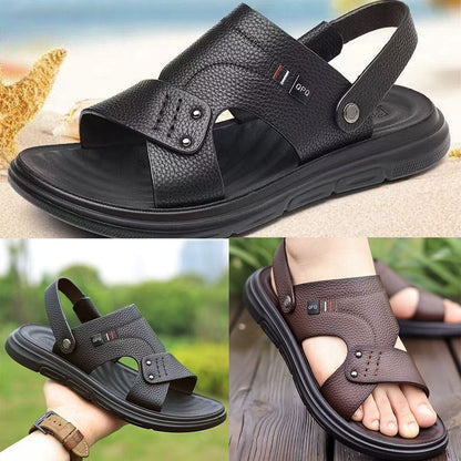 【38-44】Novi moški sandali za na plažo iz pravega usnja z debelim podplatom