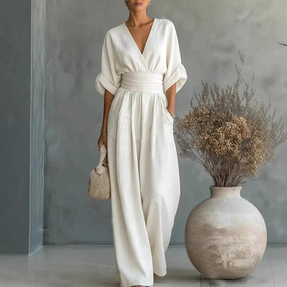 🌿【S-5XL】 Elegantní overal z přírodní látky - zdůrazňuje pas a skrývá nedostatky
