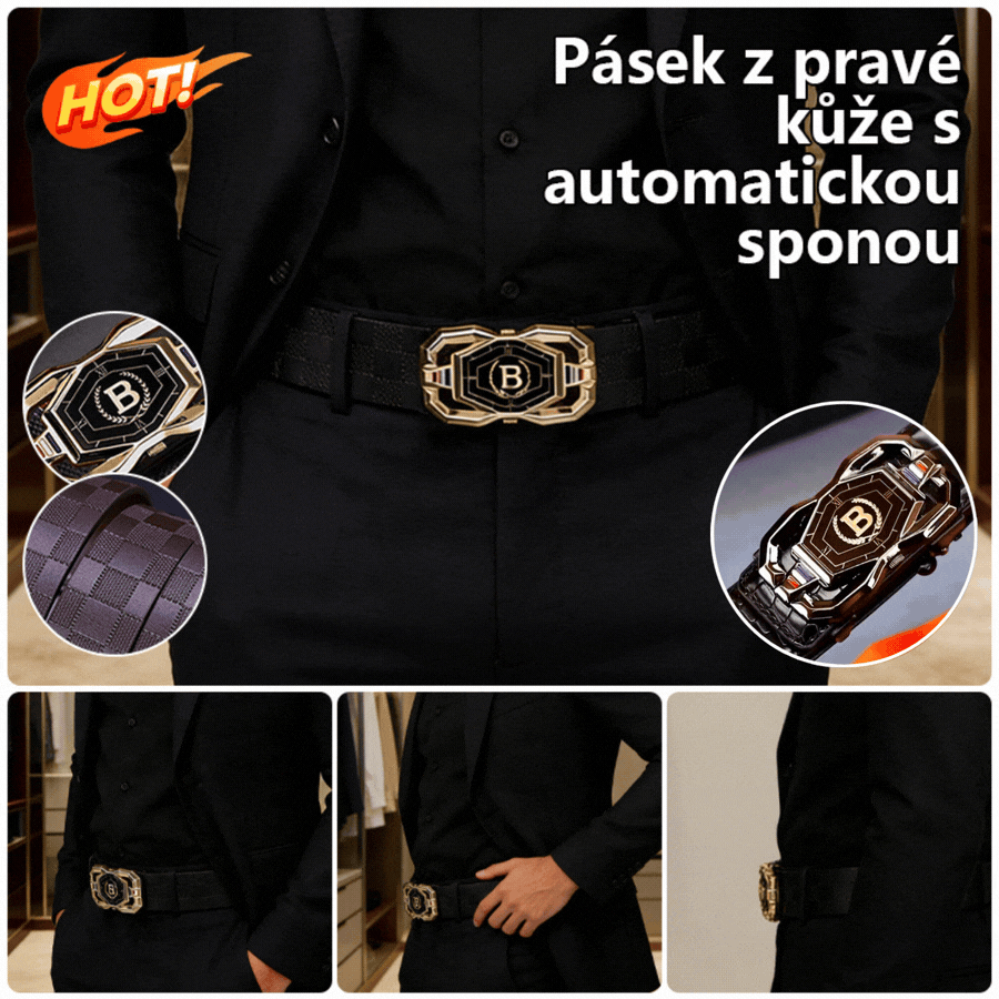 🧥👔🐂🔥Nový pánský opasek z pravé kůže s automatickou přezkou, stylový a všestranný bederní pásek 4247307