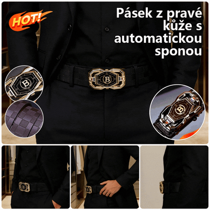 🧥👔🐂🔥Nový pánský opasek z pravé kůže s automatickou přezkou, stylový a všestranný bederní pásek 4247307