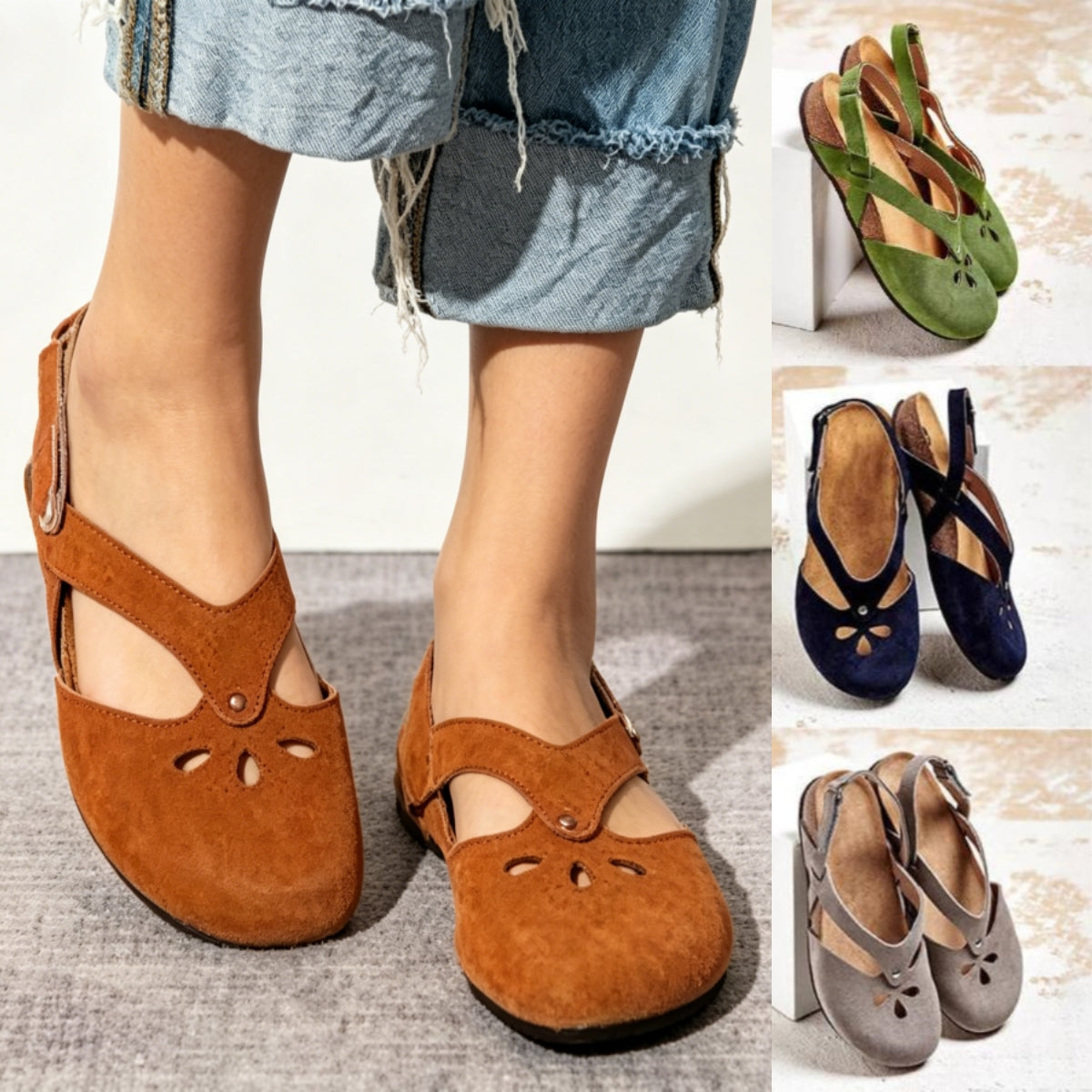 ✨Speciální nabídka na letní novinky【35–43】Retro ortopedické sandály na léto – nastavitelné a pohodlné ✅ Plochá podrážka