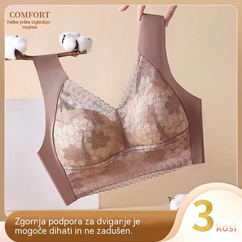 🔥【3 kosi】💕🎁【40kg-100kg】Zračen nastavljiv brezšivni modrček iz ledene svile za velike velikosti