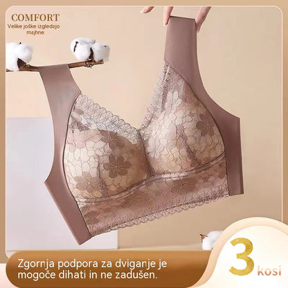 🔥【3 kosi】💕🎁【40kg-100kg】Zračen nastavljiv brezšivni modrček iz ledene svile za velike velikosti