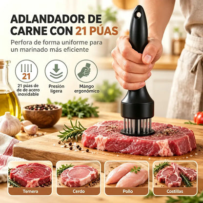 Aguja ablandadora de carne de acero inoxidable de 21 puntas para bistec, barbacoa y cocina.