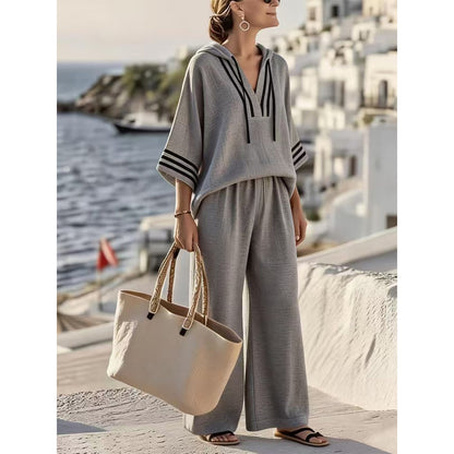 👚👖【S-5XL】【Top + Kalhoty】Nová ležérní dvoudílná sada: Top s kapucí a tříčtvrtečním rukávem + kalhoty s širokými nohavicemi✨ 4254319