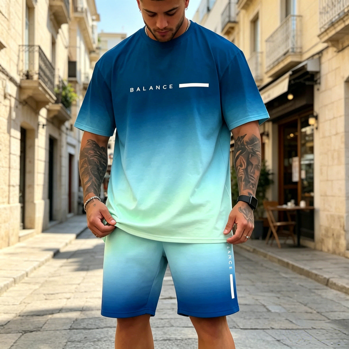 [S-4XL] Új nyári lezser rövid ujjú sport rövid ujjú és rövidnadrág szett
