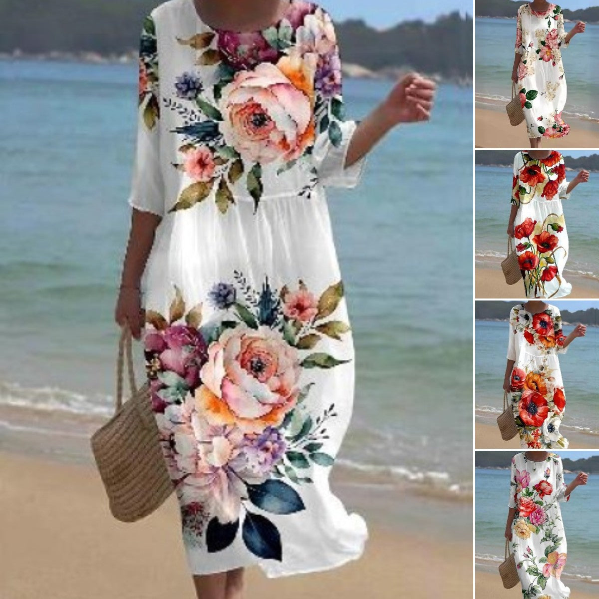 【S-5XL】Nova obleka z okroglim izrezom s cvetličnim vzorcem 3607670