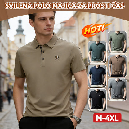 【M-4XL】Poletje 2026 Nova ledeno svilena polo majica s pol rokavi in reverjem