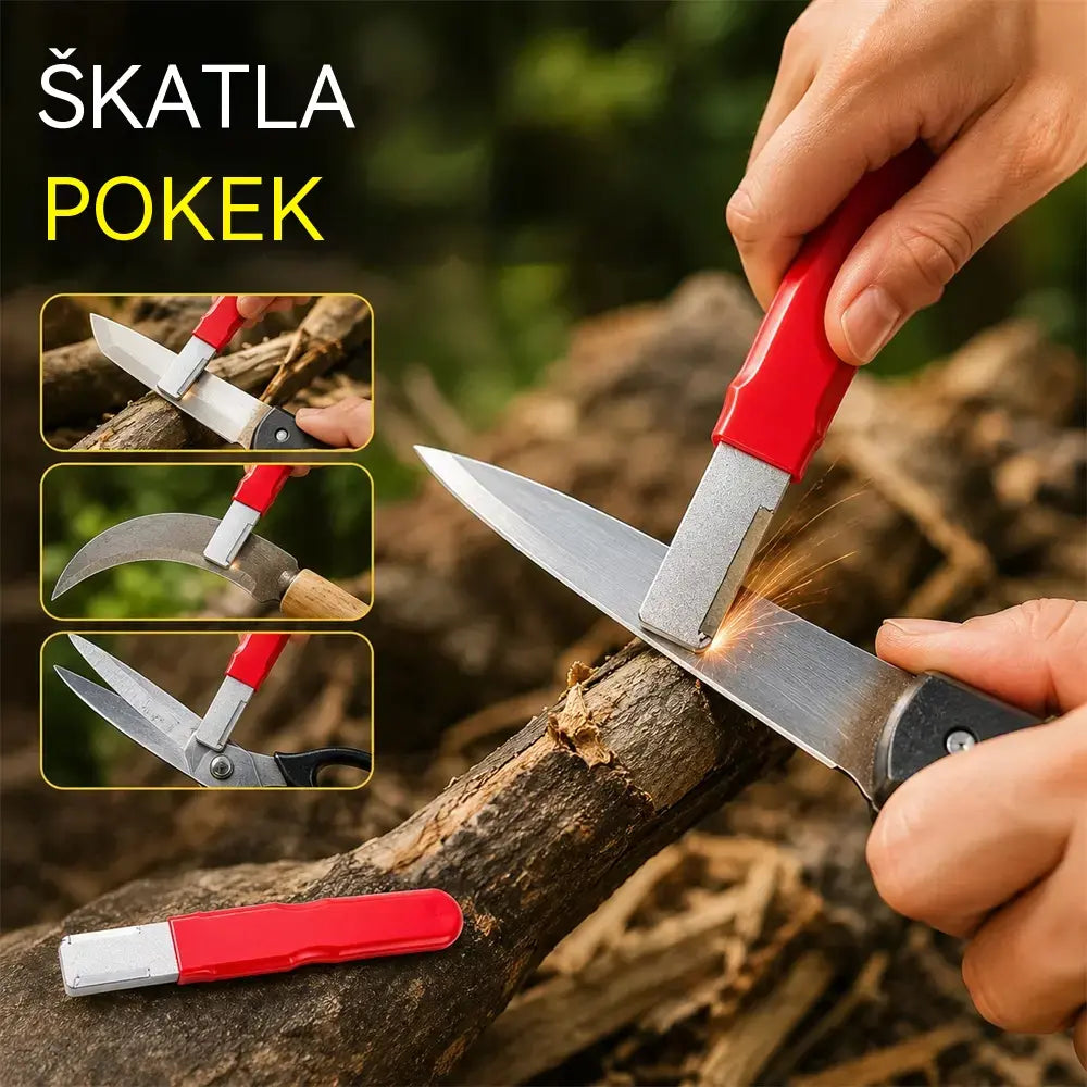 【2-delni】Prenosni in hitri brusilnik za vrtne škarje, kuhinjske nože in strgala.