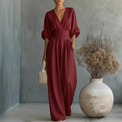🌿【S-5XL】 Elegantní overal z přírodní látky - zdůrazňuje pas a skrývá nedostatky