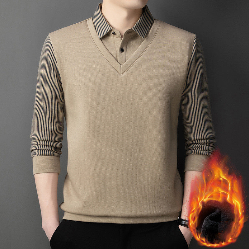 👔【M–4XL】Moški dvodelni komplet puloverja iz materiala, podobnega ženilji – z žametno podlogo, odebeljen in topel