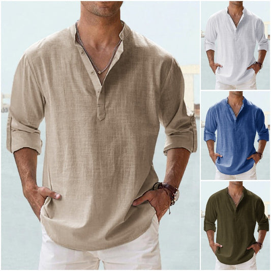 👕🤩【S-5XL】Pánské tričko s dlouhým rukávem, materiál bavlna/lněné vlákno