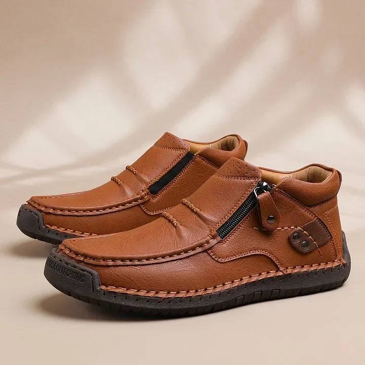 👞【38-48】Ανδρικές μπότες οδήγησης, από δέρμα υψηλής ποιότητας, χειροποίητες, χωρίς ολίσθηση - φαρδιά δάχτυλα, στήριξη στην καμάρα