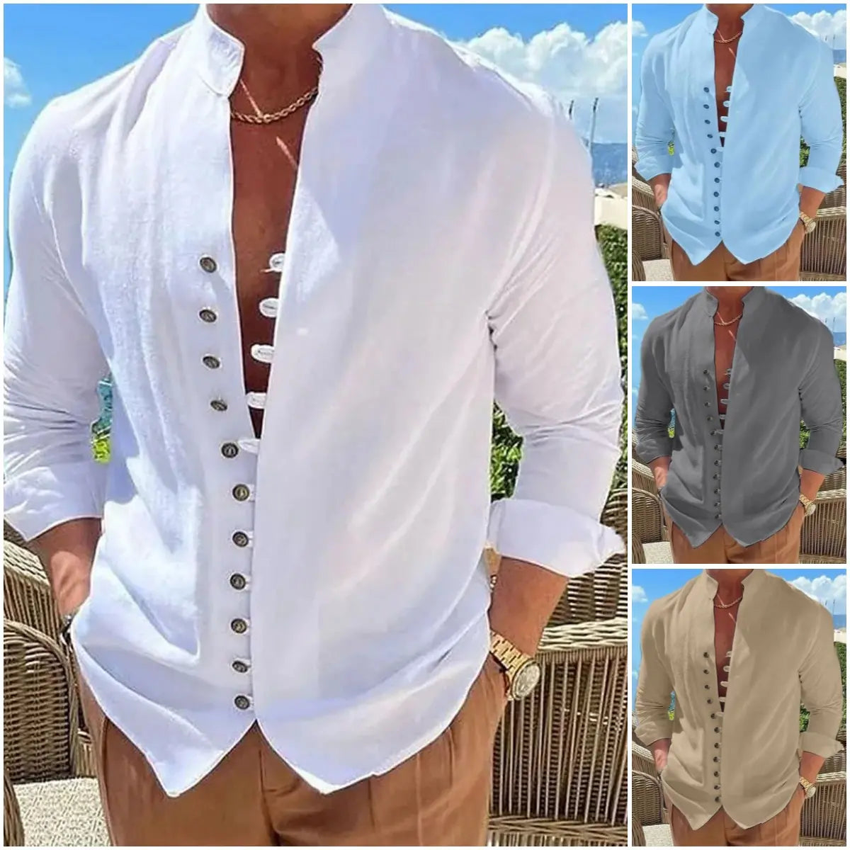 👔 50% de descuento🔥【40-100 kg】Camisa de hombre de algodón y lino, tallas grandes ✅️Pago contra entrega